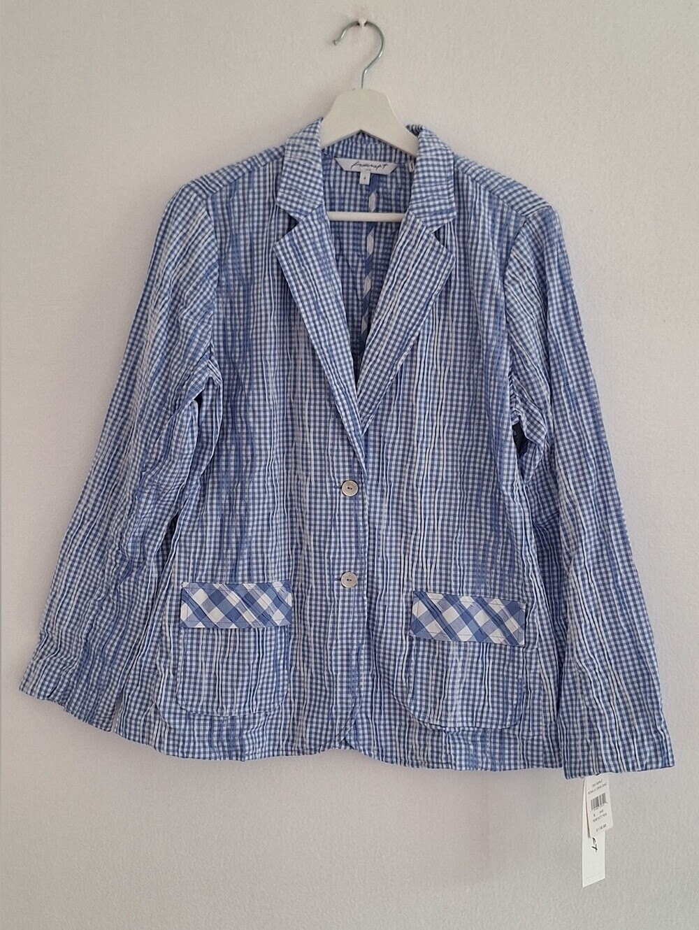 NWT Foxcroft Blue Gingham Women's Blazer Jacket